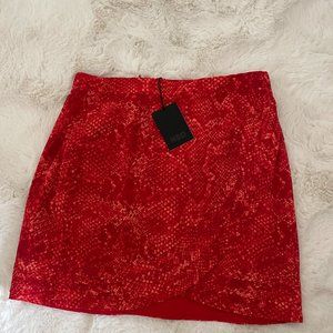 NBD Red/orange Snake Print Skirt